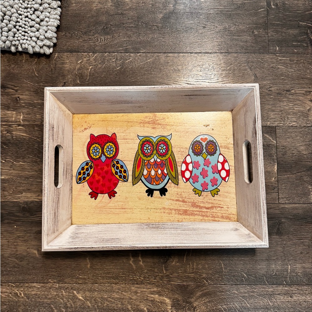 Home Essentials‎ Whitewashed Wooden Owl Tray